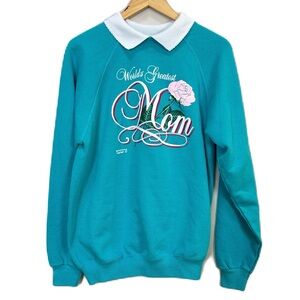 VTG Cabin Creek World’s Greatest‎ Mom Teal Sweatshirt Made in USA Women’s XL